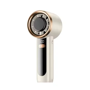Cordless Wearable Portable Jet Handheld Fan with Digital Display 1200mAh Battery English Operation for Outdoor Travel Sports