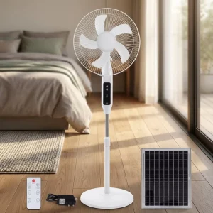 Cost effective 16 inch Solar Fan Remote Control LED Lighting Side to Side Oscillation Rechargeable High performance Quiet