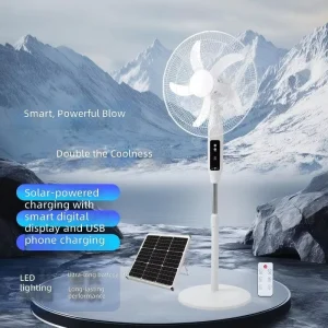 Cost effective Solar Electric Fan 18 inch Floor Fan Metal Adjustable Height Oscillating Remote Control Energy Household