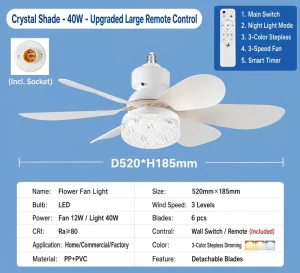 Cross border New E27 Screw base Home Silent Smart Ceiling Fan LED Bulb Remote Control Agi32 Layout 42 52cm Blade Dining Room