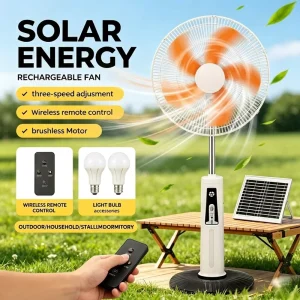 Cross border Southeast Asia Africa Outdoor Solar Floor Fan with Remote Control Low Noise Built in Battery & Lighting 8 12 Hours