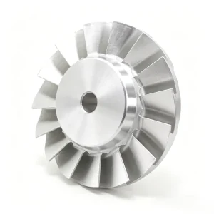 Custom CNC Machined Aluminum Impeller with Central Bore and Radial Cooling Fins for Pump or Fan Applications