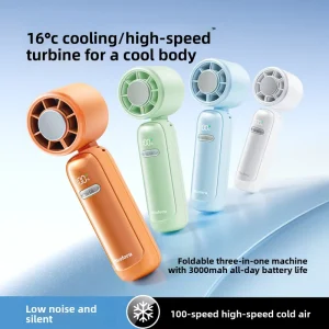 Custom Color Foldable LED Display Mini Turbo Fan 3000mAh USB Rechargeable Portable Neck Handheld Ice Cooling Fan with Logo