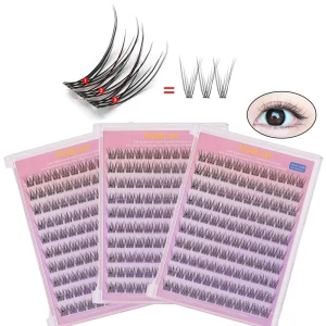 Custom DIY 120pcs 10-12mm Mixed Fiber Clear Band Self Adhesive Press on Individual Cluster Lashes Fan Eyelashes