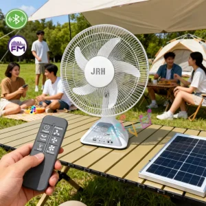Custom Logo 16 Inch Rechargeable Solar Fan with Bluetooth FM Radio Electric Fan for Home Outdoor