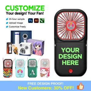 Custom Logo Handheld Folding Fan Portable Outdoor Hanging Neck Fan Mobile Power Fan in Stock