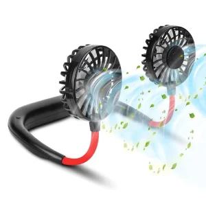 Custom Logo Mini Portable USB Rechargeable Neck Fan Wearable Hanging 3 Speed Hands Free Neckband Fan for Travel Outdoor Sports