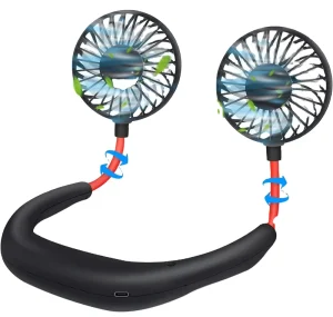 Custom Logo Portable Neck Rechargeable Fan Personal Hand Free Double head Mini USB Wearable Neckband Fan for Outdoor Use