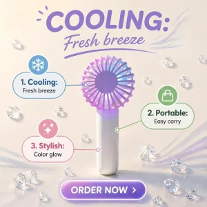 Custom Logo Small Travel Cute Electric Portable Summer Handheld Wearable Four Speed LED Light Pocket Fans Rechargeable