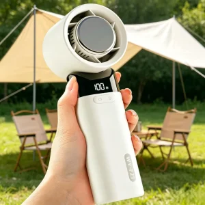 Custom Rechargeable USB Powered Portable Mini Fan Handheld Foldable Fan with Metal Hook 100 Speed Control Low Noise Car & RV Use