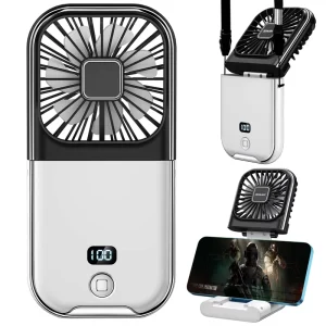 Custom logo Portable Power Bank Fan with 3000Mah Lithium Battery USB C Foldable Neck Rechargeable for Daily Travel Beach Summer