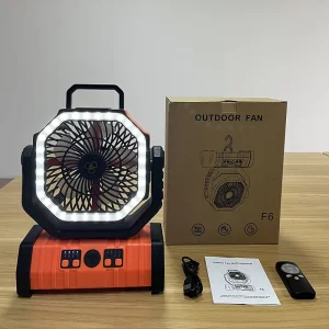 Custom logo Rechargeable Battery Cooling Fan 4 Levels Speed Standing Fan with Lights Table Electric Outdoor Camping Fan for Gift
