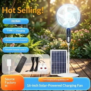 Custom made Foreign Trade Source Manufacturer 16inch Fashionable USB Solar Powered Remote Control Rechargeable Energy Fan
