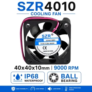 Customizable 40x40X10mm Waterproof 5 12 24V DC Axial Flow Fans SZR4010 High Speed 5000 9000RPM Brushless DC Cooling Fans OEM ODM