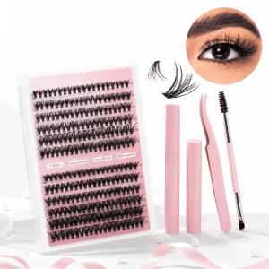 Customizable DIY Handmade Synthetic Hair Cluster Lash Kit for Fan Eyelash Extensions 12 Rows Bond Seal Private Label