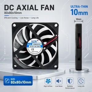 Customizable SZR8010 Sleeve Bearing Plastic DC Air Cooling Fans 80X80X10mm High Pressure Ultra Silent Square Axial Flow Fans