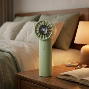 Customizable Smart Digital Display Plastic Mini Fan for Office Car Use Rechargeable DC 6 Speed Touch Control Bladeless Mist
