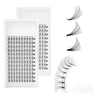 Customize 0.07 0.15mm 7D Hybrid Flat Short Stem Premade Fans Lashes Premade Fan Lashes Fan Eyelashes