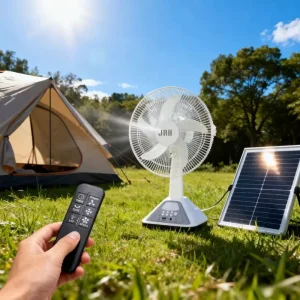 Customize Logo Solar Electric Fan AC DC Operation 16 Inches Rechargeable Battery 12W ABS PP Desk Fan Panel Home Office