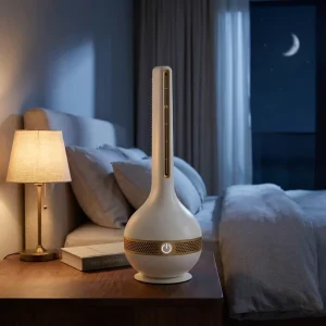 Customized New Products 36cm USB Type C Powered Bladeless Tower Fan 3 Speed LED Light DC Tower Fan
