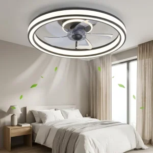 Customized OEM ODM Modern Flush Mount Plastic LED Ceiling Fan with Remote Control 5 Blades 10 Year Warranty for Bedroom