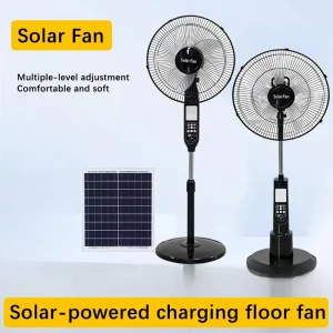 Customized Quiet Motor 16 Inches Solar Stand Fan Rechargeable Control Solar 12 Hours IP20 Solar Power Floor Fan with Solar Panel