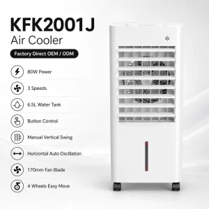 Customized Removable Stylish Silver Auto Swing Evaporative Smart Air Conditioning Fan With Temperature Display for Cafe and Bar