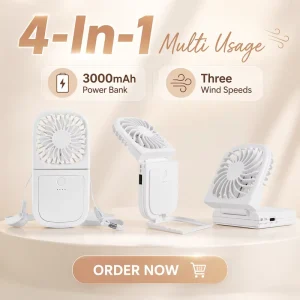 Customized USB Rechargeable Foldable Hanging Neck Fan with 4 Speed Settings for Household Outdoor Use