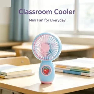Cute Cartoon Rechargeable Handheld Mini Fan with 3 Blades Low Noise Portable for Kids Outdoor Travel