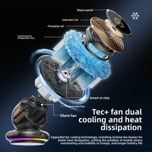 D3 Magnetic Mount 15W Wireless Charging Ice Cooling Fan RGB Ambient LED Lighting Navigation Charger Phone Holder