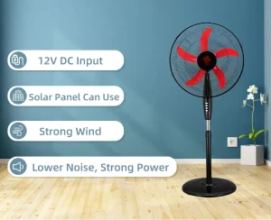 DC 12V Height Adjustable Stand Solar Power Fan Electric Pedestal Stand Solar Floor Fan High Speed 1350rpm.