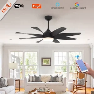 DC 5 Fan Speed 60 Inch Large Ceiling Fan Chandelier with LED Light and Remote Control