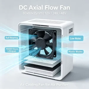 DC Axial Flow Fan 80x80x25mm 5V 12V 24V 48V Ball Bearing 70000 Hours Lifespan Plastic Blades Air Cooling Fan for Air Purifier