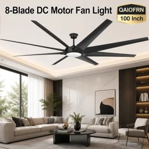 DC Motor 100 Inch 8 Blade Ceiling Fan Light Silent 36dB 90W Electric APP Remote Control 3 Color LED Timer Energy Efficient Class