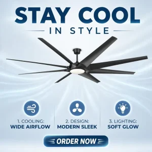 DC Motor Eight-Leaf Industrial Ceiling Fan Light with Remote Control, ABS, Frequency Conversion, Mute, Chandelier