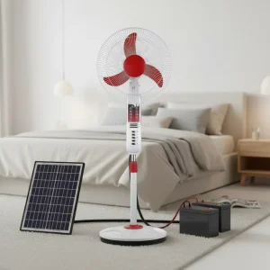 DC Solar Rechargeable Copper Brush Motor 16 18 Inch Air Cooling Fan LED Light 12V 15W Oscillating Household Outdoor Use 30 34dB