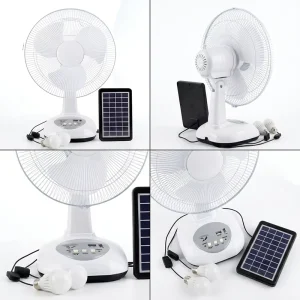 DC Solar Rechargeable Table Fan 3 Speed Adjustable With LED Lamp Emergency Solar Powered Desk Cooling Fan
