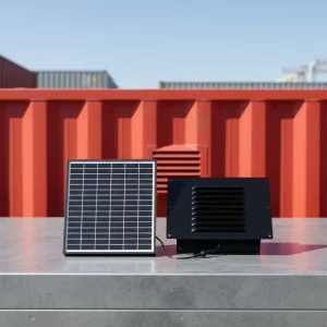 DIY 10W Wall Mounted Solar Ventilation Exhaust Fan for Shipping Container Max 120 CFM Custom Powder Coated Steel Housing