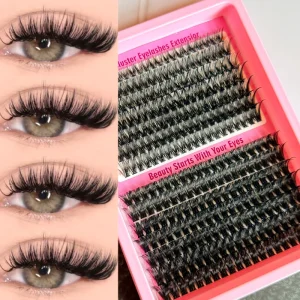 DIY Cluster Lashes Kit 30D 4D 50D 60D 9 16MM Fluffy Volume Eyelash Book Segment with Cluster Tweezer & Bond Seal
