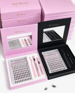 DIY Fan Eyelash Clusters Customizable Cluster Lashes Kit with Mirror Private Label Segment Pre Cut Eyelash Extension