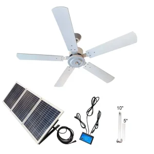 DIY Outdoor Solar Ceiling Fan Battery Back up for Night Operation for Patio Pergolas Gazebo 60w Solar Panel 52 Inch Plywood
