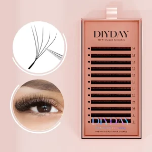 DIYDAY 5DW Premade Korean PBT Fiber C Curl Eyelash Extensions 0.07 Thickness Natural Fan Shape for Private Label