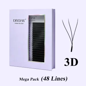 DIYDAY Handmade Mega Pack 48 Lines Dense 3D Wispy for Premade Lash Fans Soft PBT Black