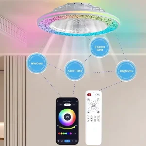 Dailu Tuya RGB LED Smart Atmosphere Light 7 Blades Ceiling Fan with Light for Living Room Ceiling Fan with LED Light and Speaker