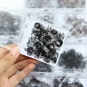 Dark Black Premade Volume Fans Eyelash Extensions 0.07mm 0.10mm 5D 6D 7D Short Stem Promade Fans Lash Trays CC Curl