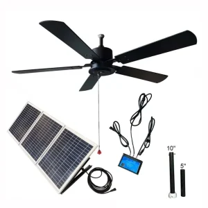 Day/Night Running Solar Ceiling Fan 60w Solar Panel Brushless DC Motor Battery Back up for Patio Remote House Air Circulation