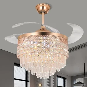 Decorative 3 ABS Blade 42 Inch Motor Remote Control Retractable Luxury Led Ceiling Fan Light
