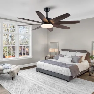 Decorative 5 Blades 52-Inch Modern Iron LED Light Ceiling Fan with Remote Control DC Motor 6-Speed for Living Room Bedroom