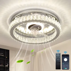 Decorative Ceiling Fan with Remote, Round Light Fixture, LED