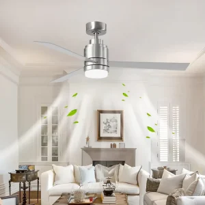 Decorative Quiet Brush Nickel Ceiling Fan 3 Wood Blade Ceiling Fan With Light